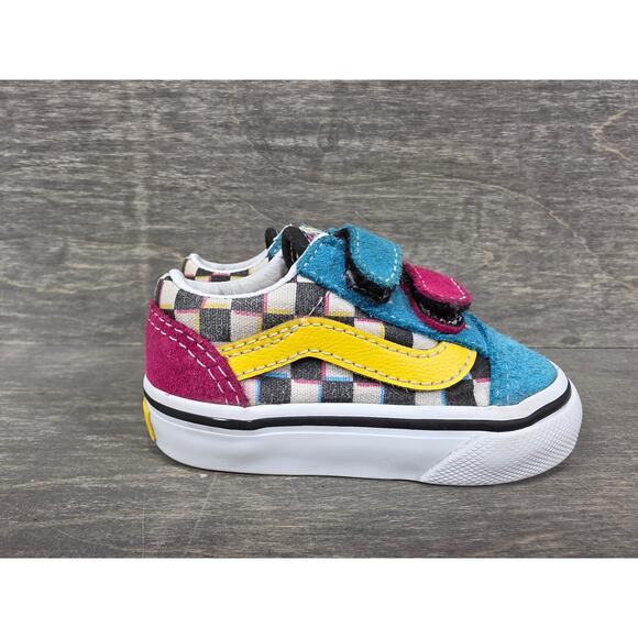 Vans Crazy Check Mulitcolor Hook and Loop Shoes Size 3 Toddlers - Picture 1 of 9